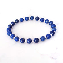 Load image into Gallery viewer, Lapis Lazuli Bracelet Sterling Silver, Birthday Gift Daughter Sister Mum, Crystal Stone Beaded Bracelet, Blue Unisex Stretch Bracelet
