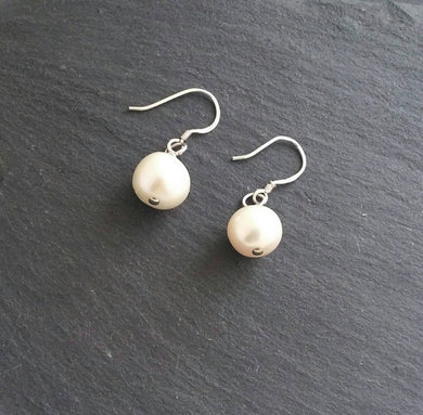Pearl drop earrings, sterling silver hook fastening
